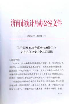 2021全市統(tǒng)計工作先進單位